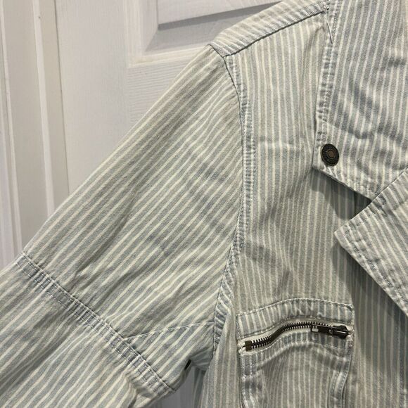 Forever 21 Jean Jacket Womens Size‎ Large Over Sized Coat Railroad Stripe Shirt - Picture 5 of 10